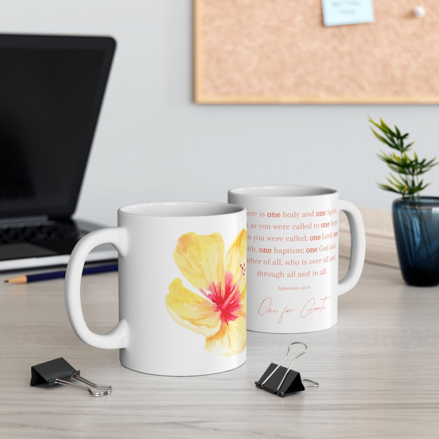 Floral Hibiscus and Ephesians 4:4-6 Coffee Mug